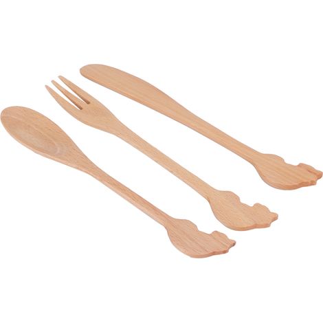 Japanisches Besteckset mit langen Griffen, Holzlöffel, Gabel und Messer Küchenutensilien (1/5)