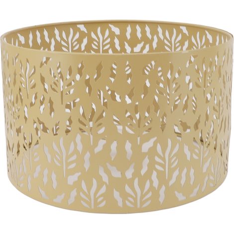 Abat-jour en métal ajouré sculpté, style moderne, compatible avec douilles E27 et E14, motif feuille d'herbe jaune. (1/5)