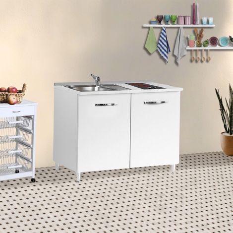 Mini cucina Cucinino120 bianco larice con lavello e piano cottura vetroceramica 120x60x85H (1/4)