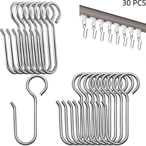 Set mit 30 silbernen, S-förmigen Gardinenhaken, ideal für Zuhause, Auto und Markisen. Maße: 3,5 x 1,7 cm. Farbe: Silber.