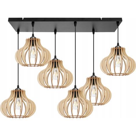 LAMPADA A SOSPENSIONE, LAMPADARIO DA SOFFITTO, IN LEGNO, PARALUME A LED (1/5)
