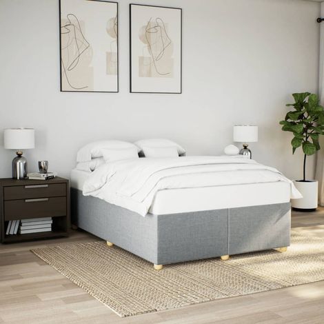 Cadre de lit 160 x 200 cm avec sommier à lattes en tissu gris clair, sans matelas - PANGIVO (1/5)