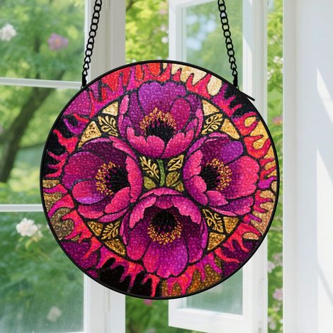 12.5cm Suspension décorative vitrale pour fenêtre, motif floral, décoration de terrasse, cadeau pour amateurs de fleurs et de jardinage (1/5)