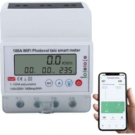 Compteur d'Énergie Intelligent WiFi 100A Monophasé 4P Tuya Smart WIFI Compteur d'énergie Photovoltaïque Disjoncteur Minuterie Interrupteur Compteur d'énergie Solaire Bidirectionnel (1/5)