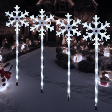 Lampes solaires de chemin, lumières de flocon de neige d'extérieur, adaptées aux pelouses de porche, 1 paquet de 4 lumières (1/5)