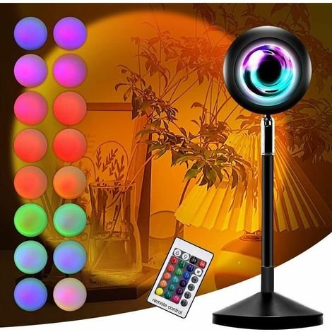 Sunset Projection Lamp, 16 Couleurs Lampe Coucher de Soleil Avec télécommande, 360°Rotation LED Night Light Projector pour Maison Fête Salon Chambre Décoration (1/5)