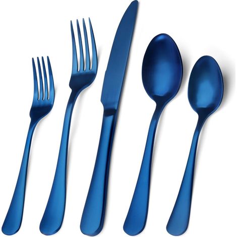 Ensemble de couverts bleus WOCACHI 20 pièces, couverts en acier inoxydable, service pour 4 personnes comprenant une fourchette et un (1/5)
