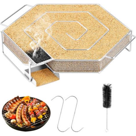 Générateur de fumée froide avec poignée, en acier inoxydable, avec 2 crochets et 1 brosse de nettoyage, adapté aux barbecues, fumeurs, réutilisable, 21 x 18 x 4 cm (1/5)