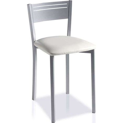 Pack de 4 taburetes respaldo bajo tapizado en polipiel blanco, 69 cm(alto)36 cm(ancho)40 cm(largo) (1/2)