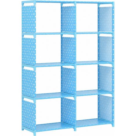 Bibliothèque à 8 cases, étagère réglable, revêtement en tissu non tissé, structure en acier, idéale pour la maison ou le bureau (bleu). (1/5)