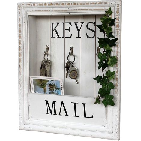 DanDiBo Organisateur mural Vintage Tableau à clés en bois avec étagère 18SE011 Blanc 38 cm Tableau à clés Porte-papier Boîte à clés Shabby Chic Memoboard (1/5)