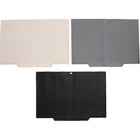 Set di 3 tappetini scolapiatti in silicone antiscivolo e resistenti al calore, con design inclinato e sistema di drenaggio rapido, per piani di lavoro e lavelli da cucina. (1/5)
