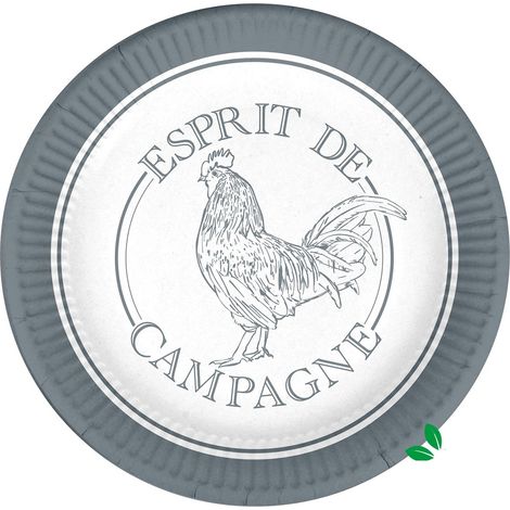 Set de 10 assiettes en carton 23 cm Coq de campagne
