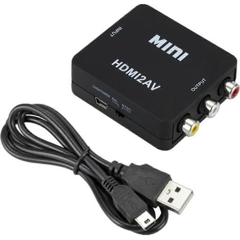 Convertisseur vidéo composite AV compatible 1080p - Adaptateur de mise à l'échelle vidéo CVSB compatible AV pour canaux gauche et droit (noir) (1/5)