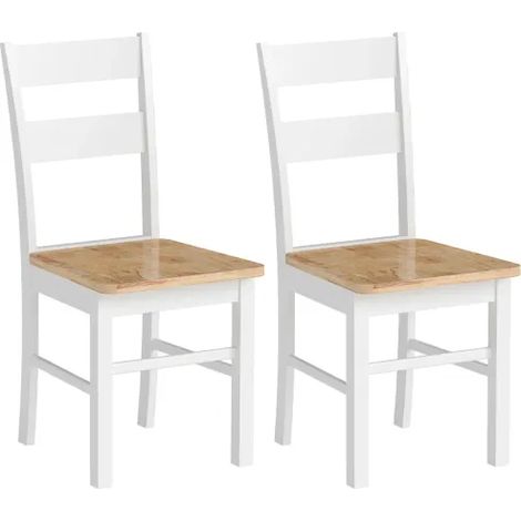 2er-Set chaises de cuisine, bois en caoutchouc, accoudoir courbé, blanc (1/5)