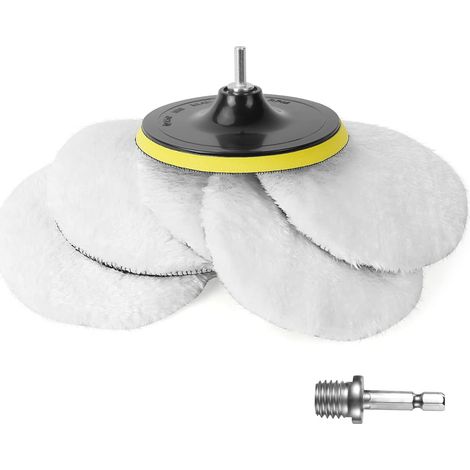 8PCS Tampon Polissage en Laine, 150mm Disque de Polissage avec M14 et Tige Hexagonale Adaptateur Foret, Kit Polissage Voiture pour Ponçage Polissage (1/5)