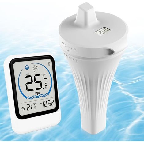 Thermomètre de piscine sans fil étanche, thermomètre numérique flottant sans fil pour piscine, adapté à une utilisation intérieure/extérieure dans les aquariums, les baignoires et les bassins. (1/5)