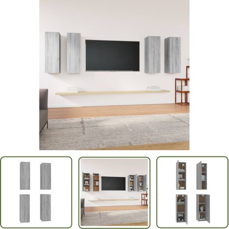 The Living Store TV-Schränke 4 Stk. Grau Sonoma 30,5x30x90 cm Holzwerkstoff - TV-Wandregal - Holzregale - Regal Grau - Moderner Wohnraum - Fernsehschrank (1/5)