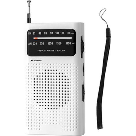 Mini Radio Portatile Full Band AM FM con Puntatore Tasca per l'Esecuzione, Viaggi, Analogico, Bianco (1/5)