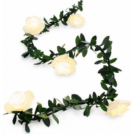 Guirlande Solaire LED Roses et Feuilles Artificielles, 20 Lumières Blanc Chaud, Décoration Noël et Jardin (1/5)