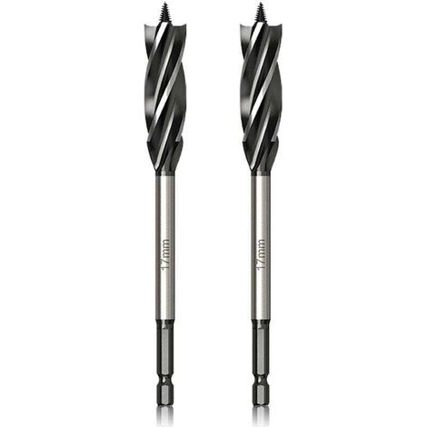 Professionnel Foret à Bois 17mm x 165mm x 2Pcs Mèche à Tarière avce Auto-alimenté Pointe Pilote, 1/4 Pouce Tige Hexagonale Foret pour le Travail du Bois (1/4)