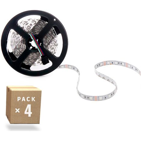 Pack 4 Tiras LED 72W 4200Lm 300 X SMD5050 12VDC IP33 x5M 40.000H [PL-219012-RGB-IP33-PK4-AP]