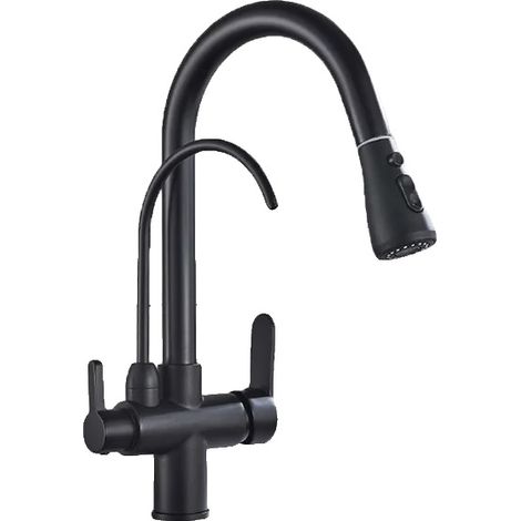 Grifo de cocina, construcción de latón resistente, funcionamiento con dos manijas, color negro. (1/2)