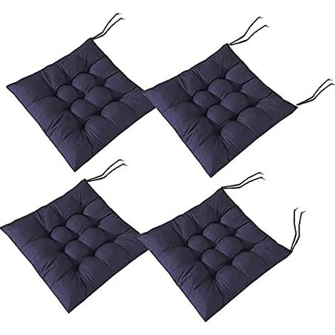 Set mit 4 weichen Stuhlkissen mit Bändern, für Esszimmer, Garten, Terrasse oder Küche (40 x 40 cm)