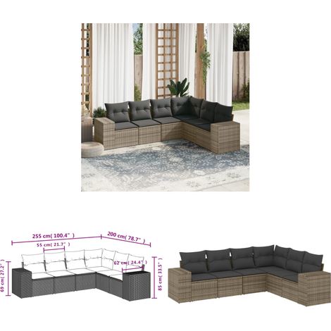 6-tlg. Garten-Sofagarnitur mit Kissen Grau Poly Rattan - Gartensorte - Outdoor Möbel - Lounge Set - Gartenlounge - Rattan Gartenmöbel - Home & Living (1/3)