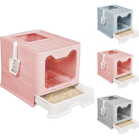 Maison de Toilette,Bac à litière fermé pour Chat Maison de Toilette Pliable Double Porte battante et supérieure + Pelle + tiroir à litière Nettoyage Facile,38x41x51cm,Nettoyage Facile (1/5)