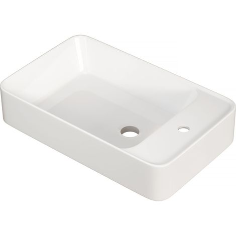 Lavabo blanc solid surface 60cm 1 trou de robinet prépercé robinet et bonde non inclus (1/5)