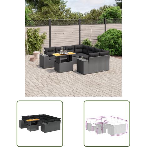 The Living Store 9-tlg. Garten-Sofagarnitur mit Kissen Schwarz Poly Rattan - Gartenmöbel Set - PE-Rattan Möbel - Outdoor Lounge - Gartenlounge - Terrassenmöbel (1/3)
