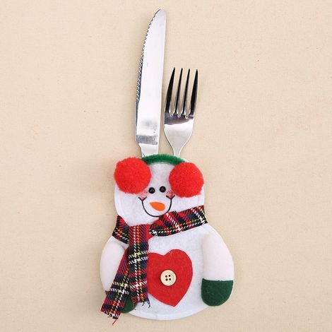 Weihnachtsmann-Kostüm-Geschirr, Weihnachtsbestecktasche, Besteckhalter für Messer, Gabel und Löffel, Tischdekoration mit Weihnachtsbesteckhalter (Schneemann-Motiv) (1/5)