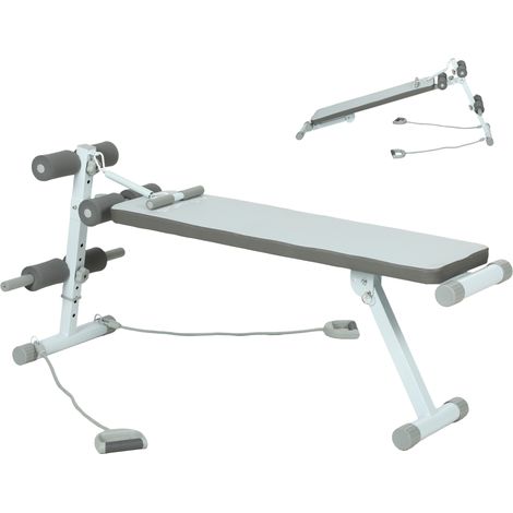 Banc de Musculation - SPORTNOW - Banc Plat Réglable avec Siège à 3 Niveaux, charge 150 kg - Acier - 141x52x54-71cm - Bleu, Blanc (1/5)