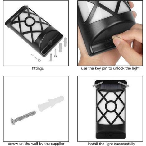 Lampe solaire d'extérieur étanche à effet flamme vacillante avec capteur de luminosité, allumage et extinction automatiques, design en treillis, 66 LED pour jardin, terrasse ou cour. (1/5)