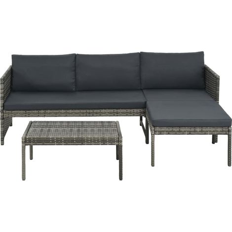 Salon de jardin 3 pcs Contemporain, Ensemble repas de jardin, avec coussins Résine tressée Gris OIB7209E (1/3)