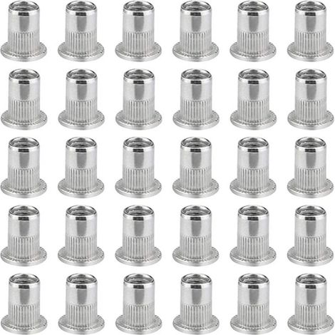100 Stück M6 Flachkopf-Nietmutter, Edelstahl-Nietmuttern, Flachkopf-Gewindeeinsatz, M6-Nietmutter, M6-Nietmutter