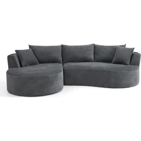 3-Sitzer Ecksofa mit linker Chaiselongue aus grauem Cord-Samt (1/5)