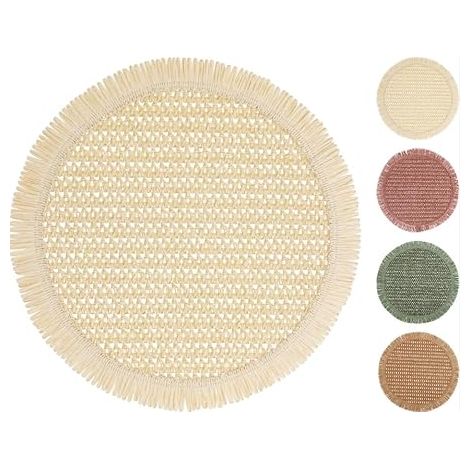 Set de table rond tissé Ø 38 cm, dessous de plat en fibres naturelles, protège-meuble élégant, lot de 1, idéal pour vaisselle et décoration de table (1/5)