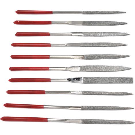 Ensemble de 10 limes aiguilles trempées, robustes et durables, avec manche confortable et pratique pour la bijouterie (5 x 180 mm). (1/5)