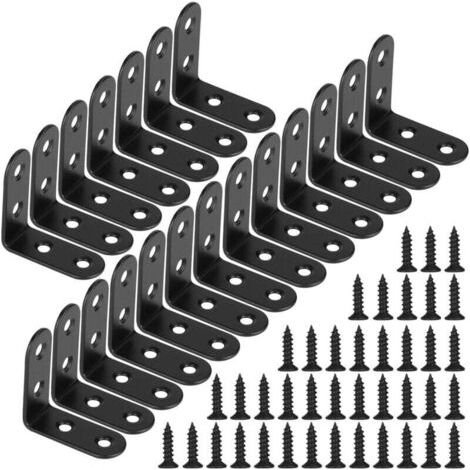 Équerres d'angle noires en métal en forme de L avec vis pour meubles en bois, support d'armoire, 20 pièces, 40 x 40 x 18 mm