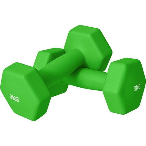 Set 2 Manubri Palestra 3 kg Pesi esagonali per Allenamento Verde (1/5)