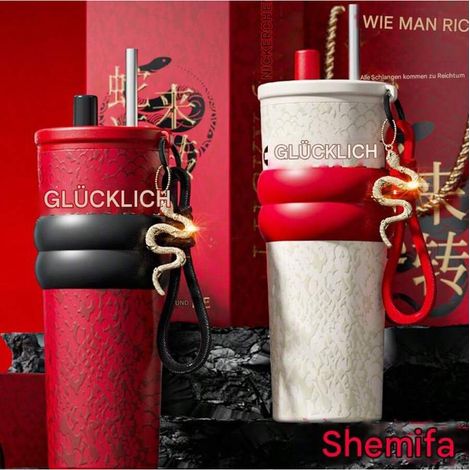 Tasse the-rmos en paille Snake Year Limited pour hommes et femmes avec doublure en céramique, tasse à café portable, grande capacité, tasse à eau portable pour voiture (1/3)