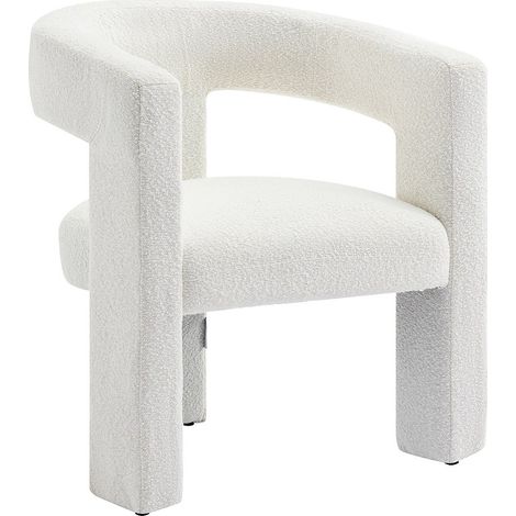 Vente-Unique – Fauteuil en tissu bouclette blanc – 1 place – Structure bois – Confort équilibré – Hauteur d'assise 45 cm – Garnissage mousse polyuréthane (1/4)