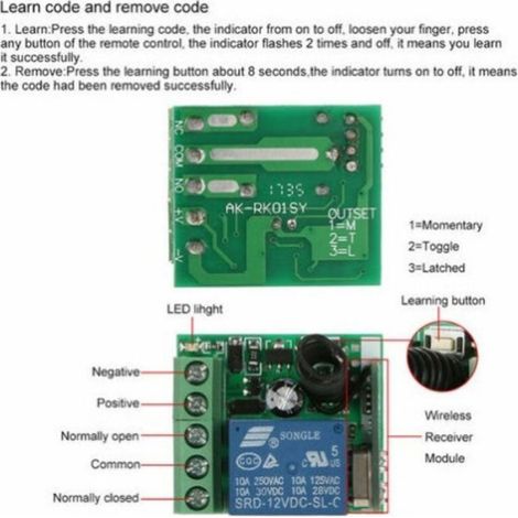 Module De Commutateur Sans Fil - Récepteur 433 Mhz Dc 12 V 1 Canal - Pour Porte Lumière Rideau Électrique - 1 Pièce (1/5)