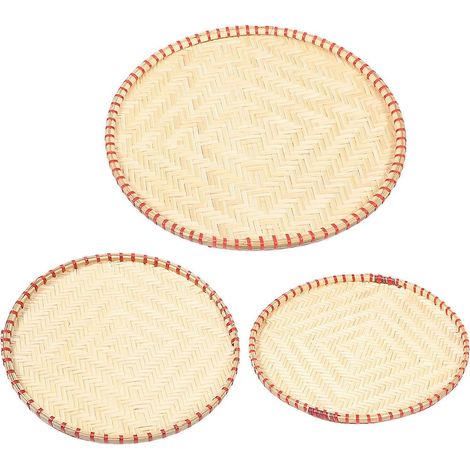 Panier tressé en bambou pour la décoration intérieure et la cuisine, 39,5 x 39,5 x 1,5 cm, usage polyvalent, design élégant, lot de 12. (1/5)