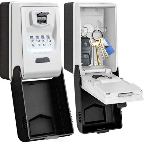 Outdoor security key case (with backlight), large waterproof wall-mounted key case (with digital combination lock), heavy-duty key case, indoor key safe. (1/4)