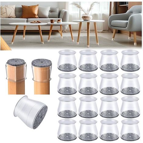 Juego de 16 protectores para patas de silla, tapas de silicona transparente de 16-22 mm con almohadillas de fieltro, 1,6-2,2 cm (1/5)