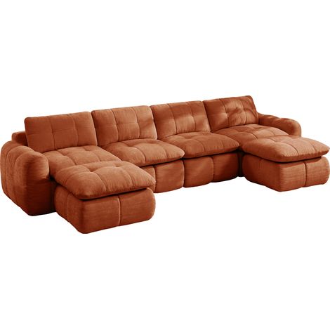 Modulares Sofa 4-Sitzer mit Breiten und Tiefen Sitzen, Gepolsterter Rückenlehne, Ohne Montage, Chenille Orange (1/5)