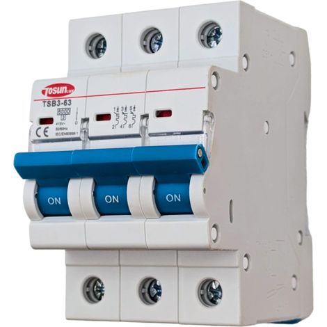 Interruptor Magnetotérmico Tetrapolar 3P Tosun de 16A con 3 módulos 6kA